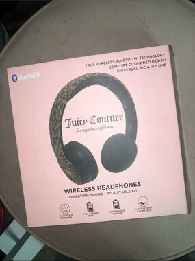 Juicy Couture Leopard Print Wireless Headphones in Pink Packaging